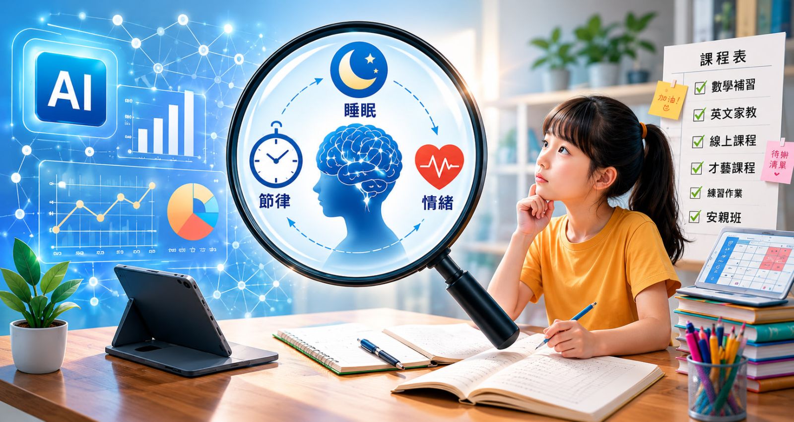 AI數據分析與理解大腦狀態示意圖