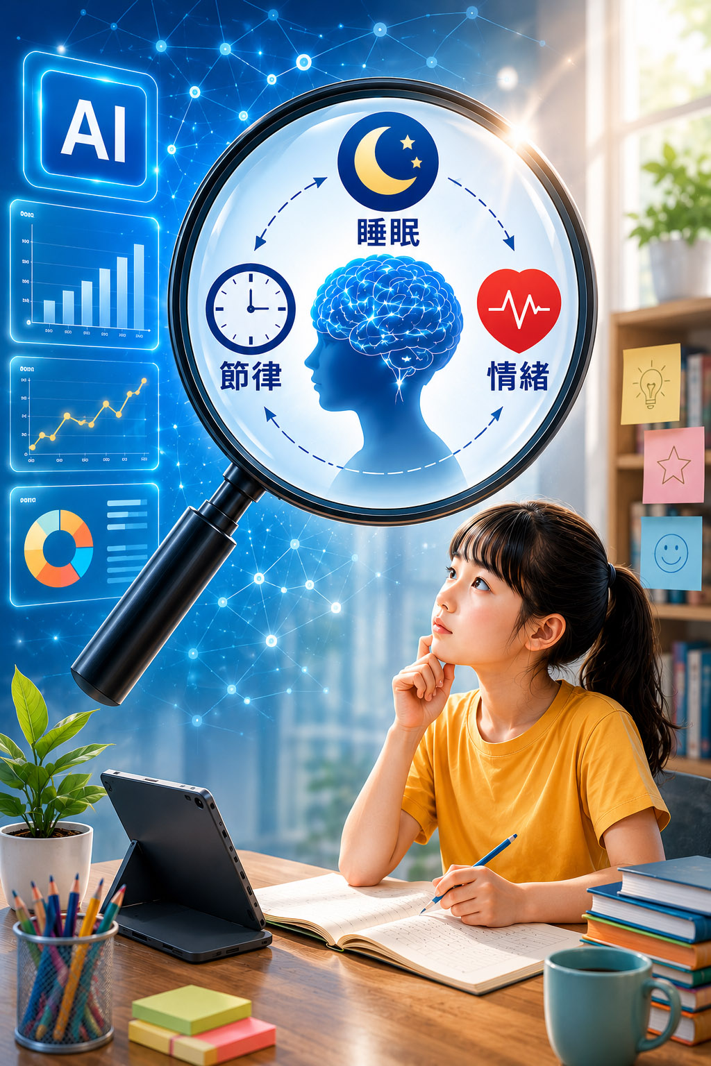 AI數據分析與理解大腦狀態示意圖